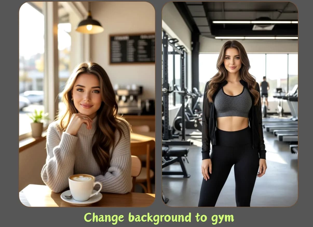 Portrait background changed from a cafe to a gym