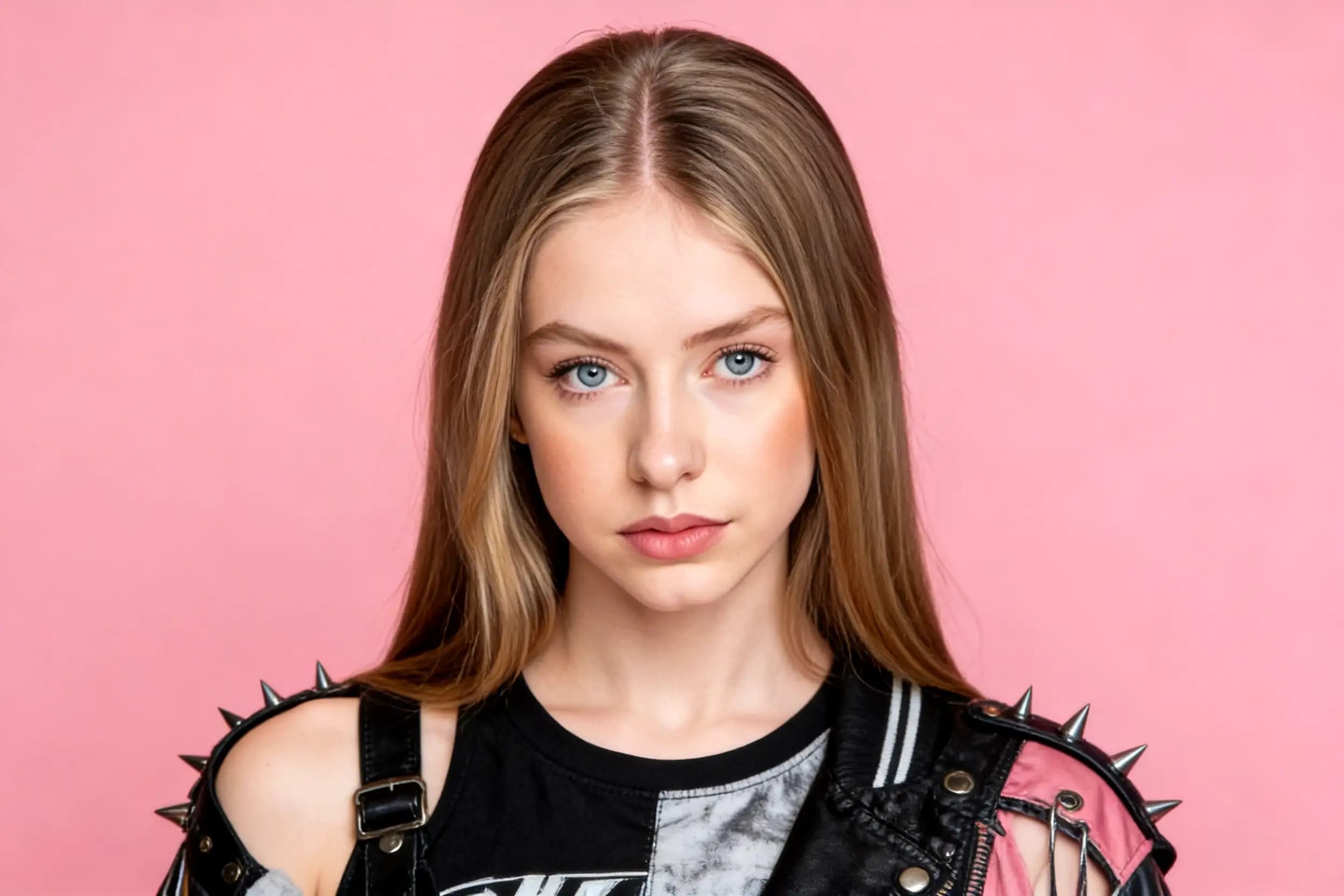 Editorial portrait against a clean pink background