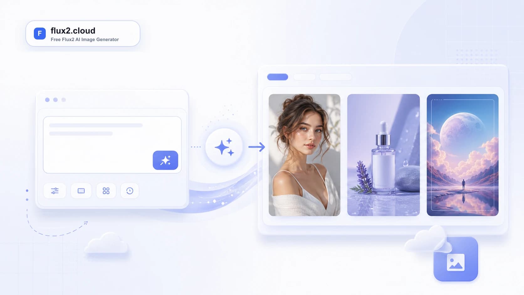 AI image generation workspace showing a text prompt and visual result